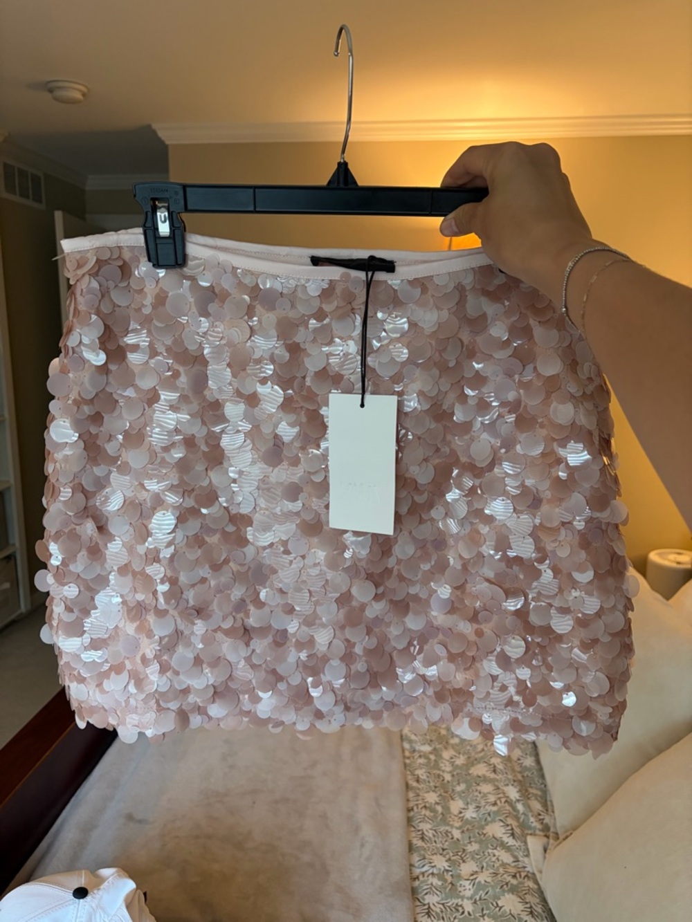 Sequined Mini Skirt in Blush Pink